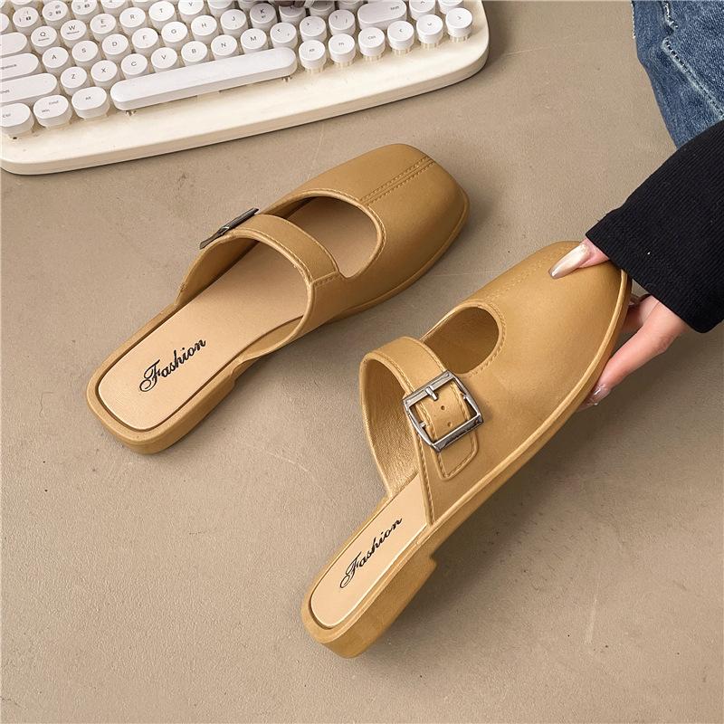 Slip On Mule Sandals with Adjustable Buckle Strap Flat Sole Lightweight Comfortable Summer Footwear for Women