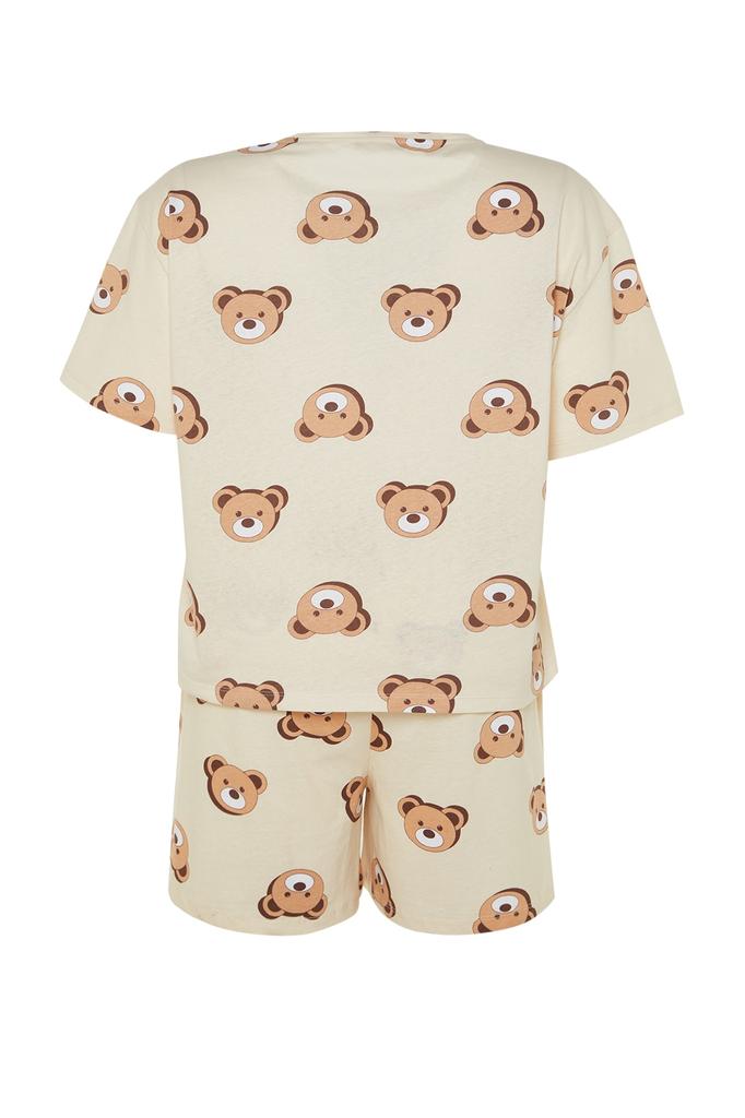 Women's Fashion New Plus Big Size Pajama Set Green Crew Neck Striped Knitted Pajama Set