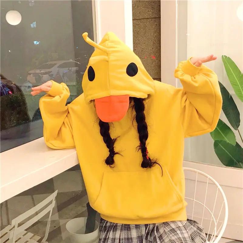 

SCIONE Kawaii Duck Hoodies Women Lantern Sleeve Cute Tops Clothes Korean Style 2025 Fashion Winter Yellow Casual Pullover Top S жёлтый