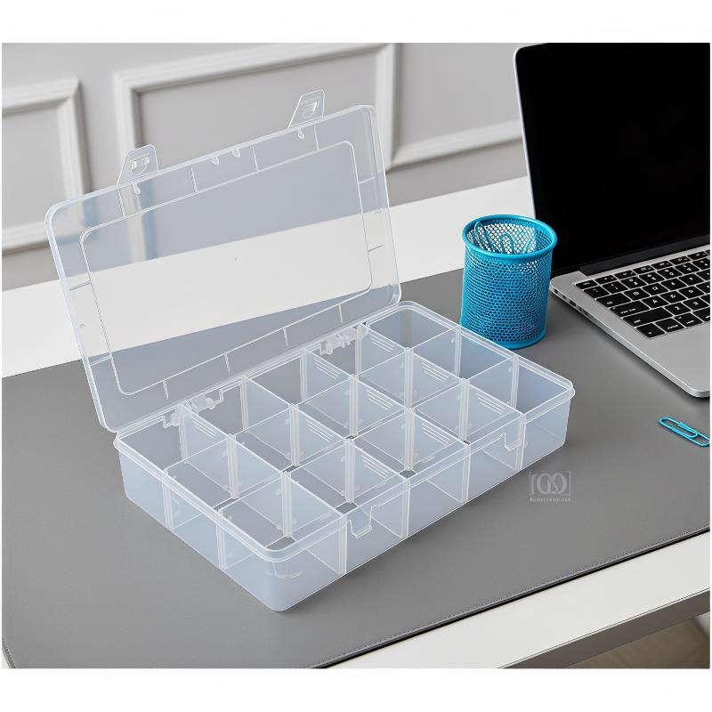 15-Grid Adjustable Plastic Storage Organizer with Removable Dividers for Jewelry Beads Small Hardware Accessories