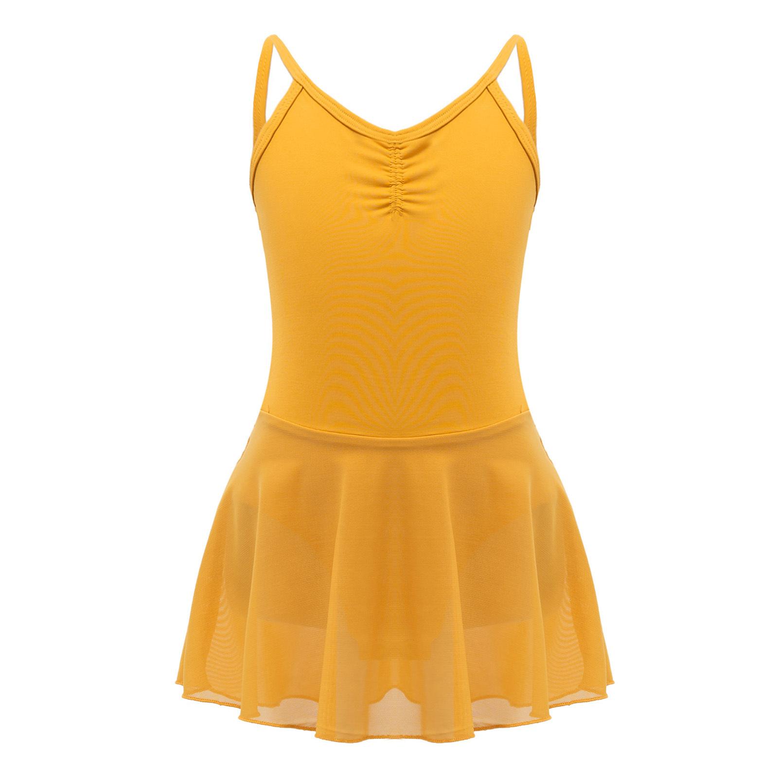 

Дівчаче балетне плаття на бретелях з V-подібним вирізом, з драпіруванням спереду, з відкритою спиною, однотонне, національний костюм, одяг для фізичного обстеження, одяг для виступу 7-8 Years жовтий