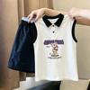 Girls' Korean Style Polo Vest Set - 2026 Summer Fashion Pure Cotton Patchwork Two-Piece for Medium & Large Children