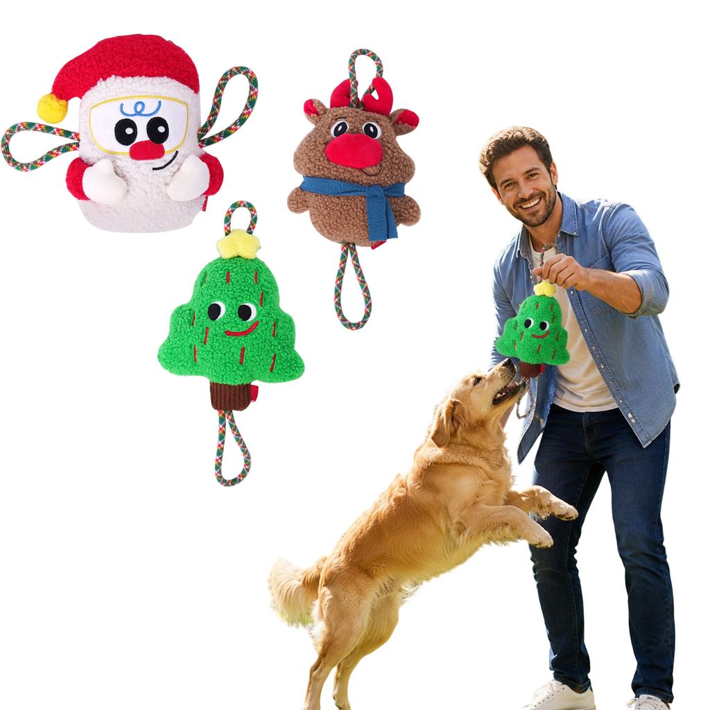 Christmas Dog Toy with Rope Knot and Squeaker - Toy for Boredom and Interactive Play