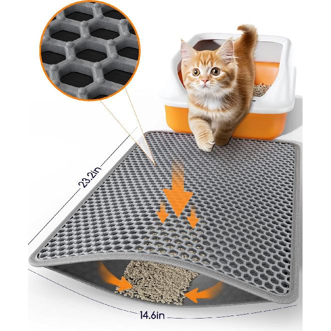 Cat Litter Mat - 23.2" x 14.6" Small Litter Box Mat with Double Layers, Urine-Proof and Non-Slip Litter Trapping Mat, Easy to Clean Kitty Litter Mats
