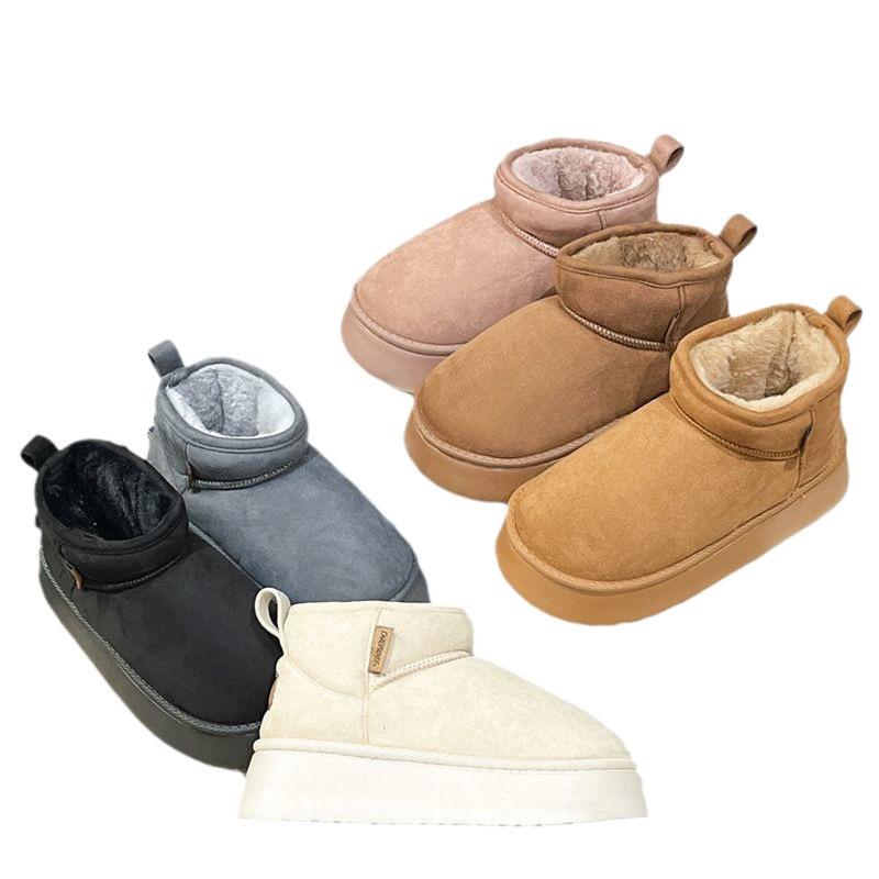 White platform snow boots women's winter 2025 new piled thickened short tube fluffy short cotton boots bread shoes