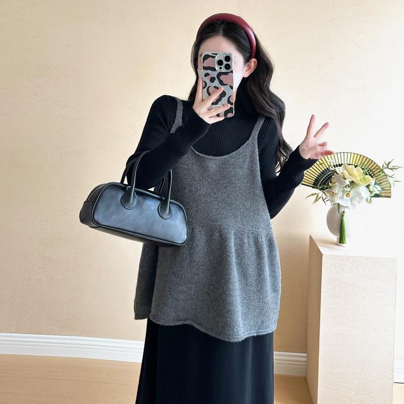 Elegant Maternity Autumn 2026 Top & Dress Set - Fashionable, Loose-Fit 2XL
