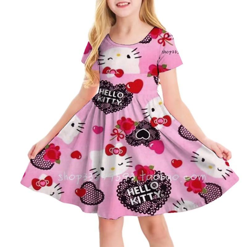 Hello Kitty Printed Children T Shirt Dresses Kuromi My Melody Girls Casual 110