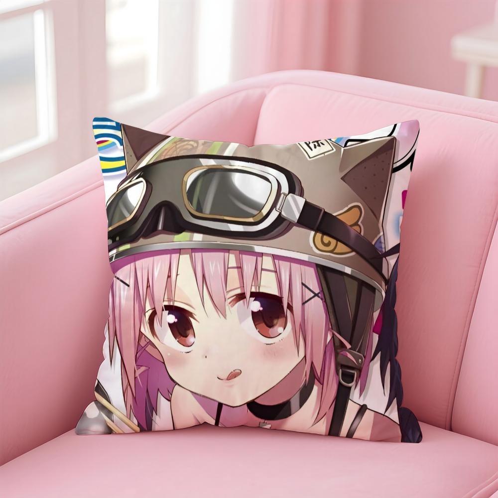 Kwaii Anime Cute S-School-Lives Cushion Cover Pillowcase Short Plush Invisible Zipper Room Sofa Cushion Cover