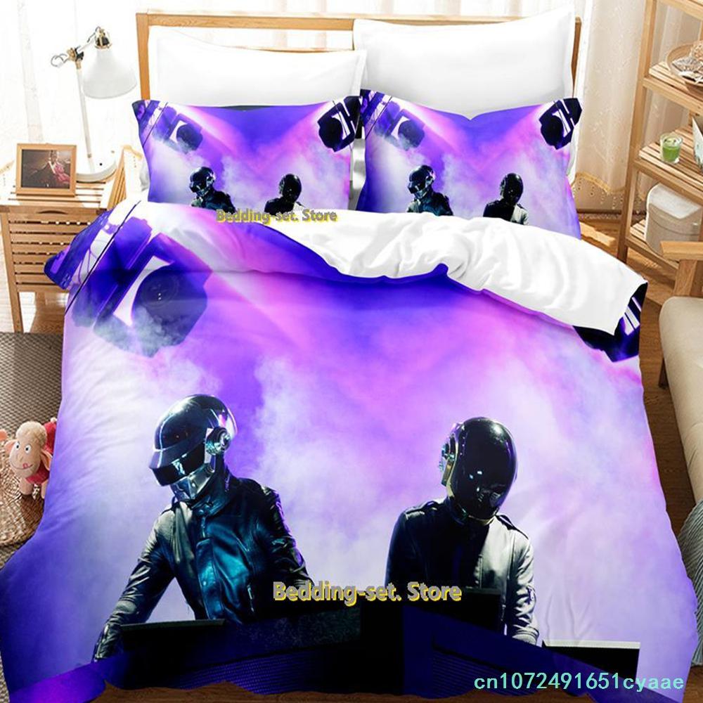 Nouvel Ensemble de Literie Hip Hop Daft Punk Dessin Animé Anime Ensemble Trois Pièces Adulte Enfant Chambre Housse de Couette Ensembles 3D Kawaii Roupa De Cama Casal EU single(135x200cm)