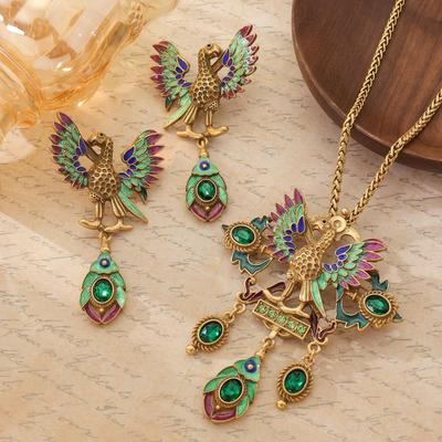Qingdao Medieval Personalizado Retrô Esmalte Com Diamantes, Colar de Pássaro, Conjunto de Acessórios de Brincos de Pino