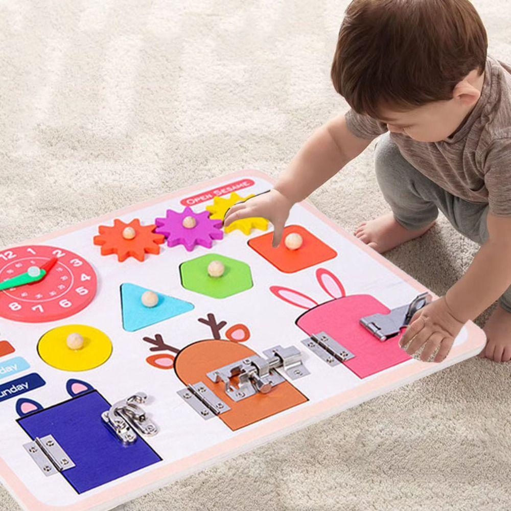 Early Education Unlock Busy Board Toys Wooden Montessori Unlock Game  Fine Motor Training