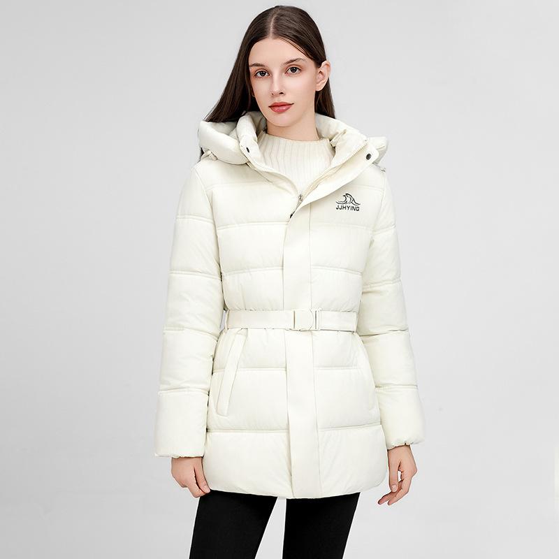 waist belt cotton clothes women's winter medium and long removable hat bread clothes warm slim cotton coat