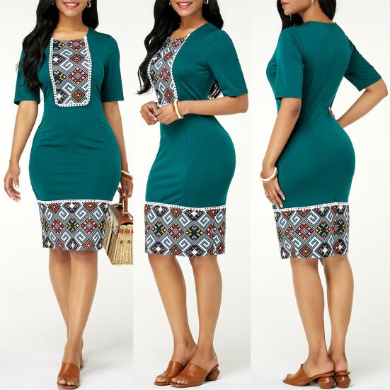 Damska sukienka z dekoltem w stylu vintage, z krótkim rękawem i dekoltem do kolan