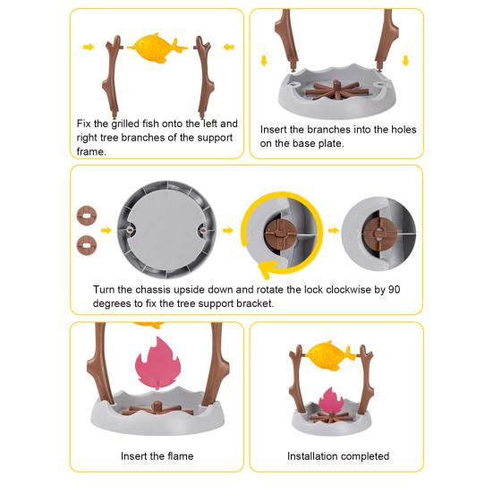 Drehender Fisch Katzenleckerli-Spender Interaktives Gegrillter Fisch über Lagerfeuer Katzenspielzeug Spaß Langsamfresser Enrichment-Spielzeug für Wohnungskatzen Spieltraining