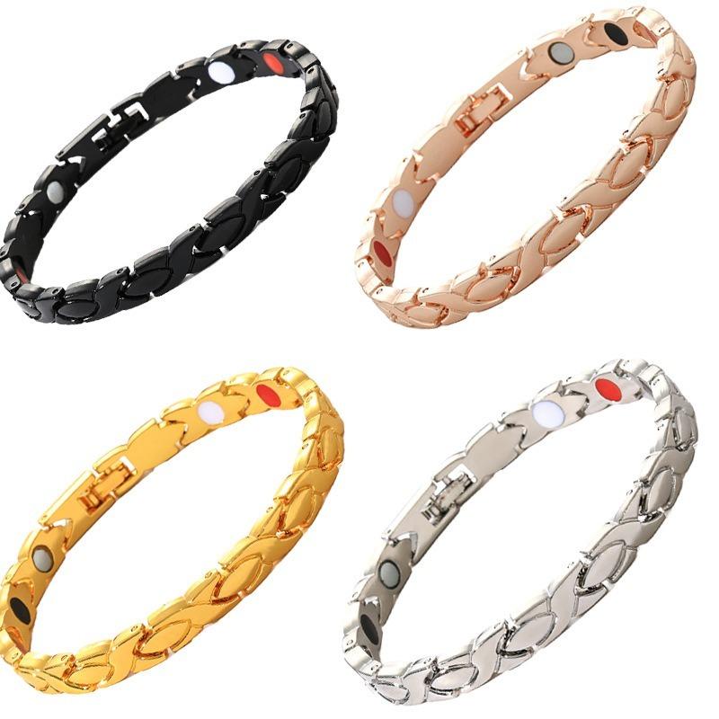 Cross Magnetic Bracelet for Women Rose Chain 6.5mm Wide Stainless Steel Female Benefit Health Energy Jewelry Waterproof