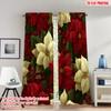 2pcs 2D Flat Printing Happy Christmas Scene Curtains Christmas Poinsettia Flower Digital Printed Polyester Drapes Festive