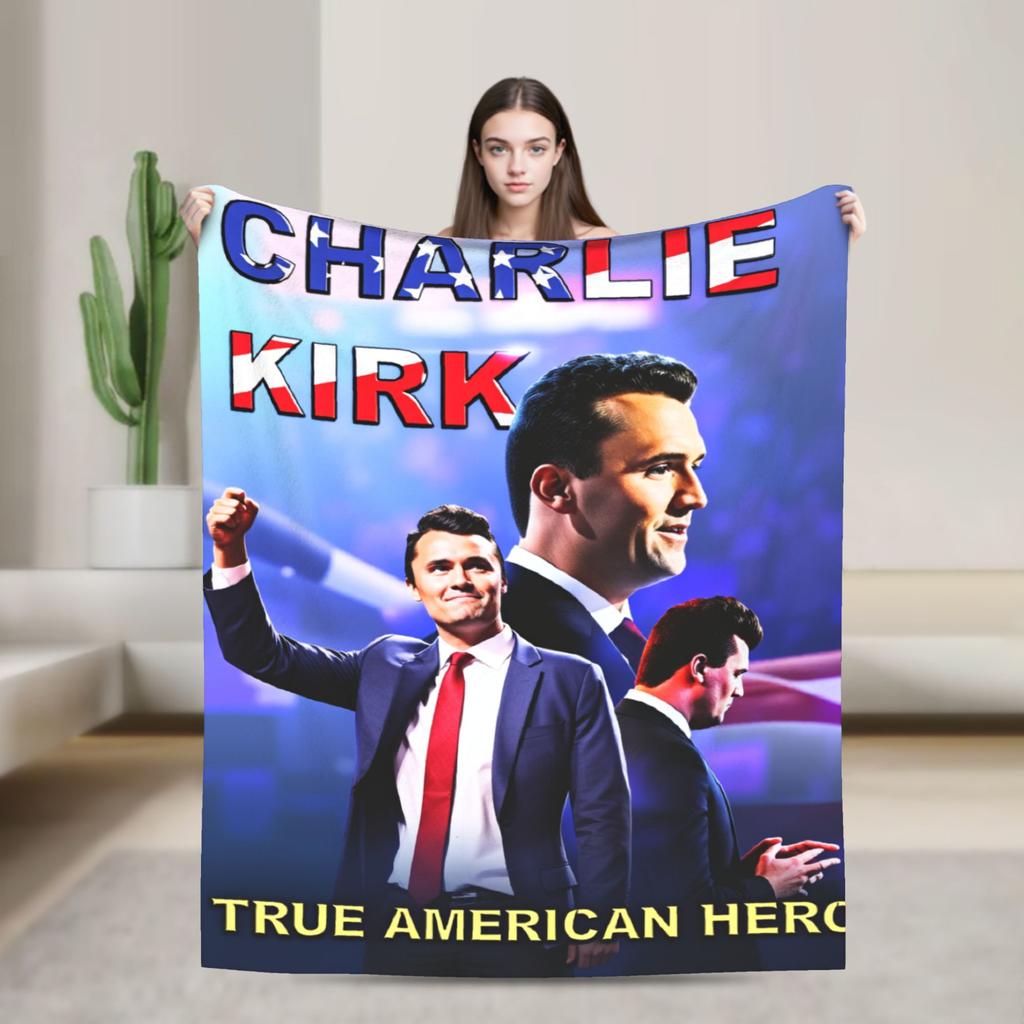 Charlie Kirk Angel Advocate Funny Flannel Blanket High Quality Material Unique Home Accent All Season Use Soft Comfortable Warm