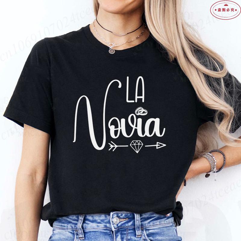 Mode Spansk Team Bride Squad T-shirt Möhippa Bröllop Y2k Toppar Kvinna Möhippa T-shirts Kortärmade Skjortor