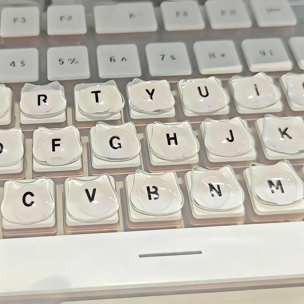 24Pcs Raised Clear Cat Head Design Keyboard Stickers for Long Nails, Laptop Keypad Cover Protector, Bubbled Keys for Easy Typing