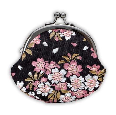 Kyoto Geibido Clasp Handcrafted by Japanese Made In Japan with Cherry Nishijin-ori 2.6-inch Wallet, Artisans, Pattern, (Black Blossoms)