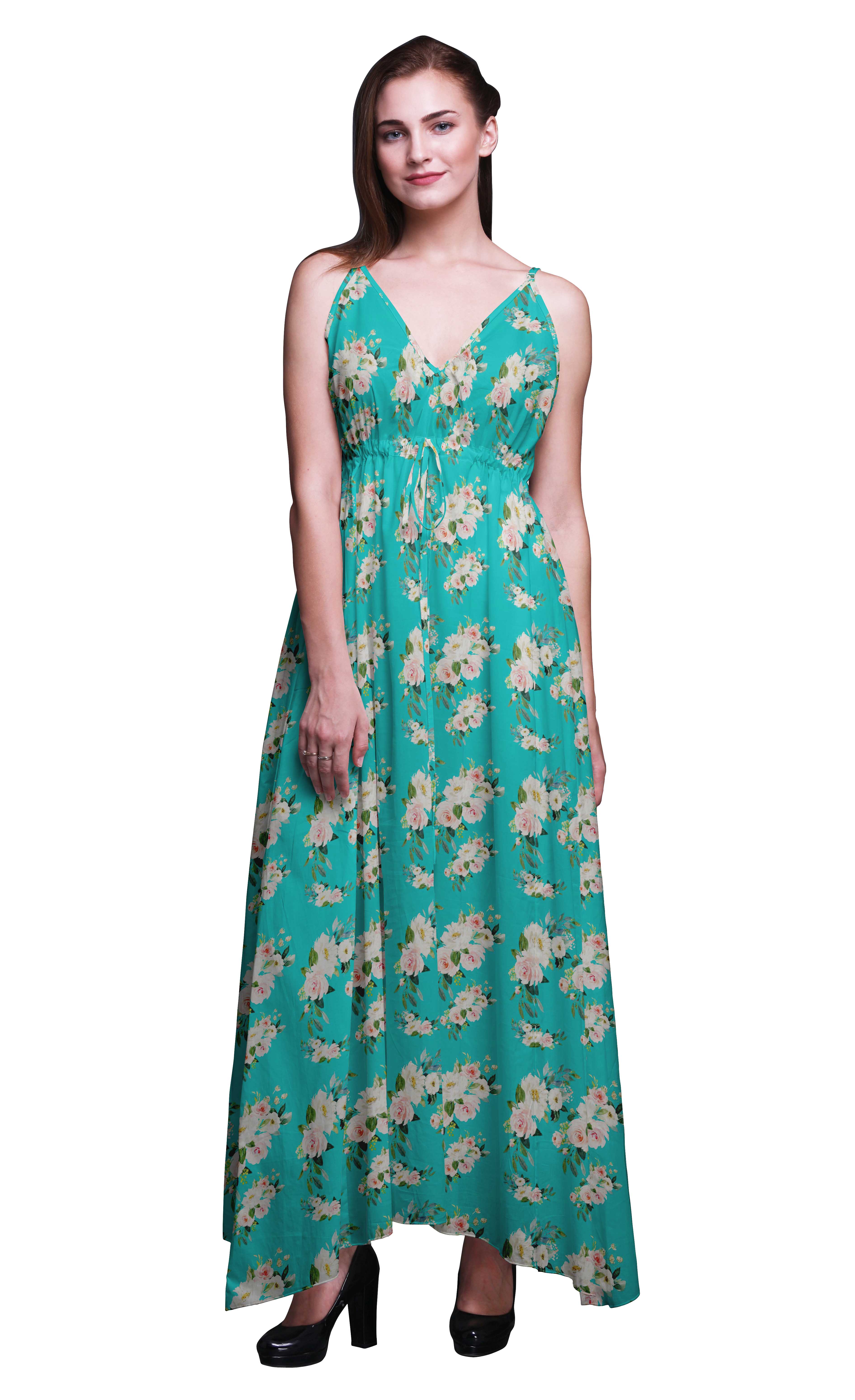 

Bimba Shibori Ladies Long Floral PrintA Dress Spaghetti Strap V Neck Maxi Beach XX-Large бірюзові зелений колір