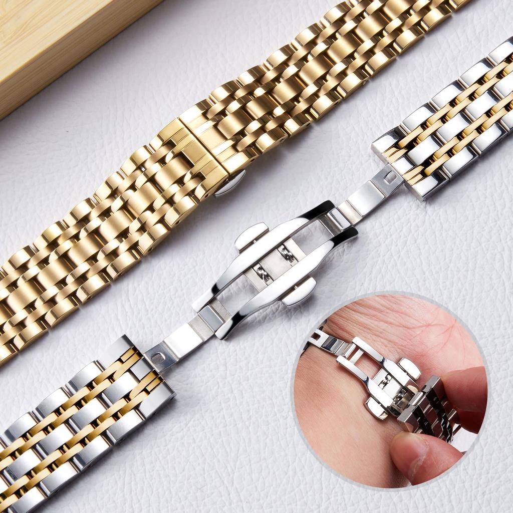 BINLUN Stainless Steel Watch Premium Replacement Strap for Men and 7 Colors Rose Silver Rose Silver 13 Sizes Band, Women, (Gold, Silver, Black, Gold,