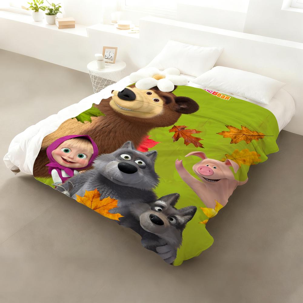 Cartoon M-Masha and the B-Bear Throw Flannel Fluffy Soft Blanket Warm Skin-Friendly Throw for Sofa Bed Office Nap Winter