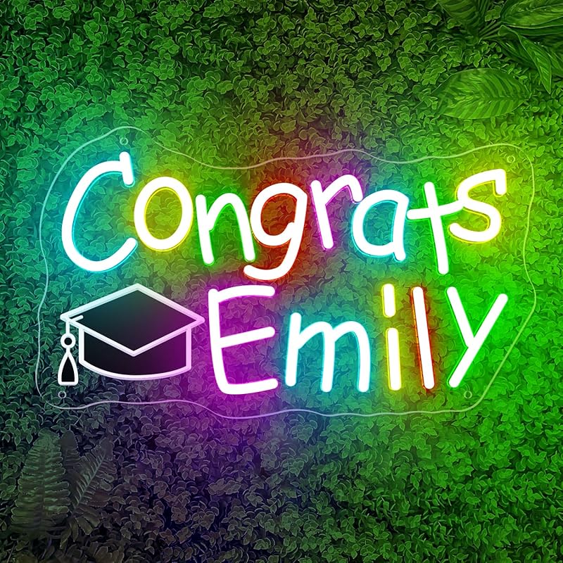 Custom Congrats Name Neon Signs for Class of 2025 Graduation, Personalized Congrats LED Neon Lights with Graduation Cap for Graduation Party Decor,