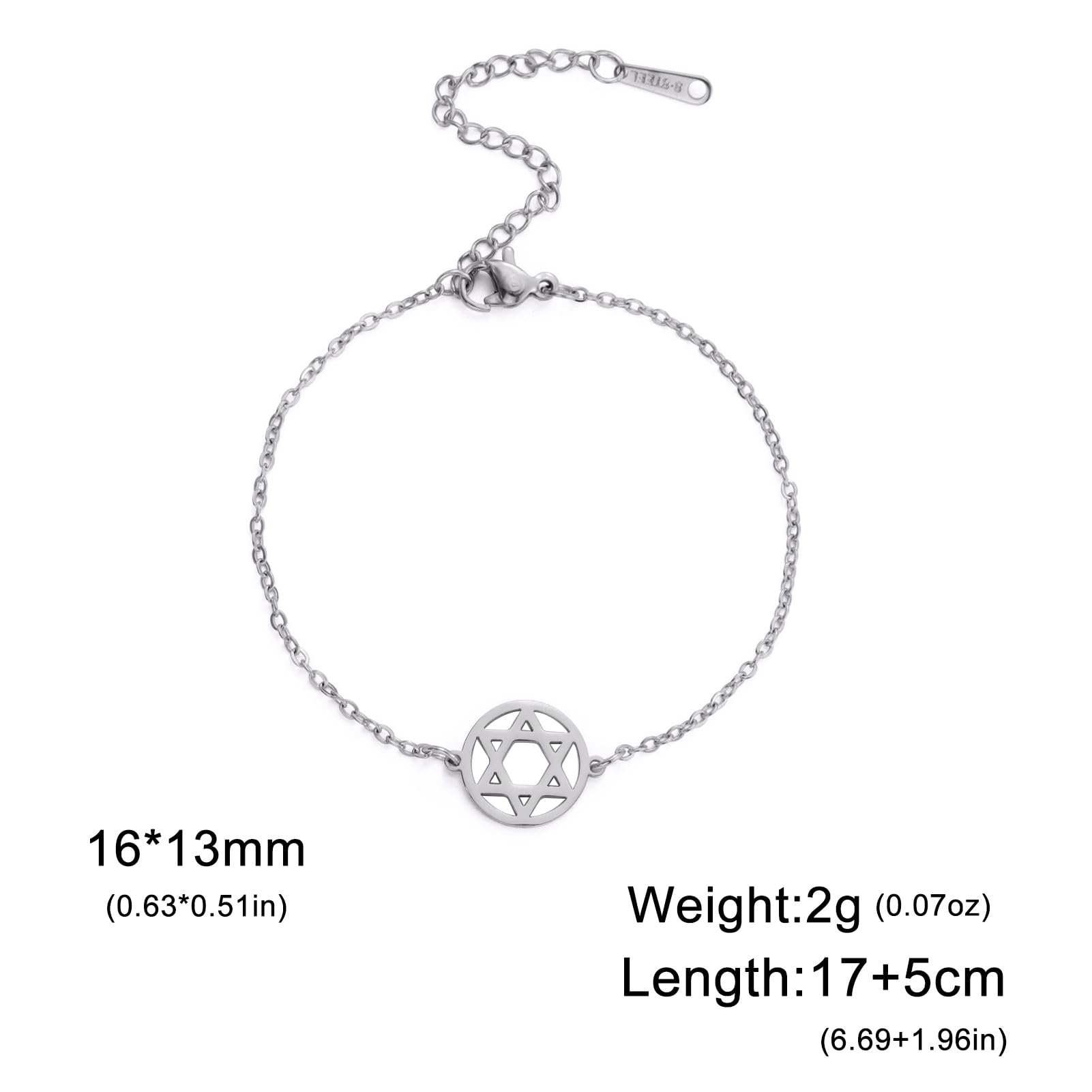 Dreamtimes Star of David Bracelet Stainless Steel Hexagram Pendant Je Bracelet Star of David Je Jewelry for Women Mens серебряный