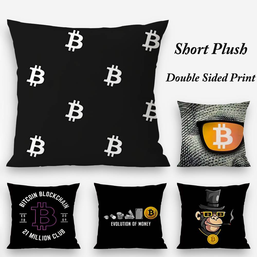 Bitcoin Cryptocurrency Btc Pillow Case Plush Fabric Soft Double Sided Print Home Sofa High Quality Cushion Cover Throw