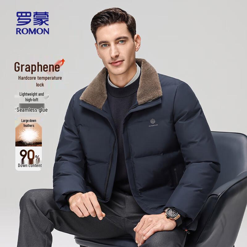 ROMON Men s Sheep Wool Collar Thick Warm Business Casual Down Jacket 190