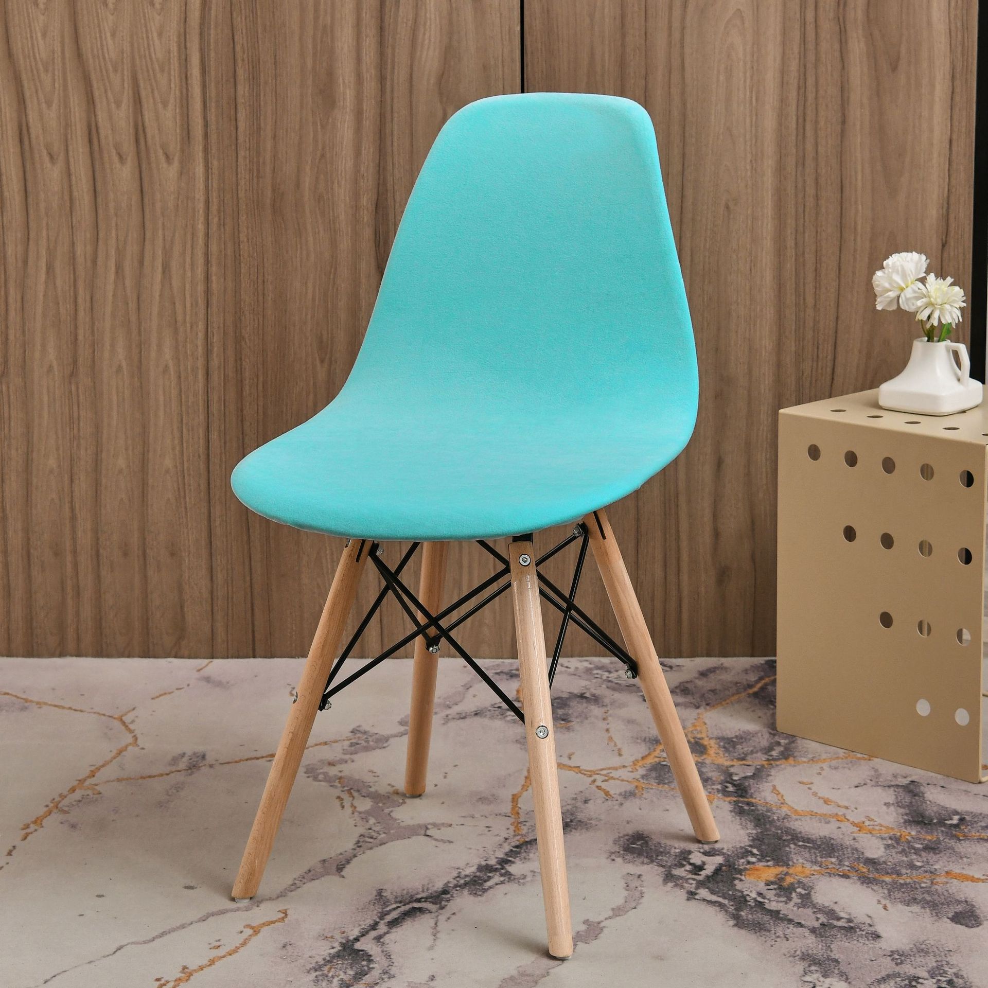Samt Schalenstuhlbezug Einfarbig Stretch Nordisch Runde Stuhlbezüge Elastischer Esszimmer Sitzbezug Zuhause Hotel Party Bankett 1pc