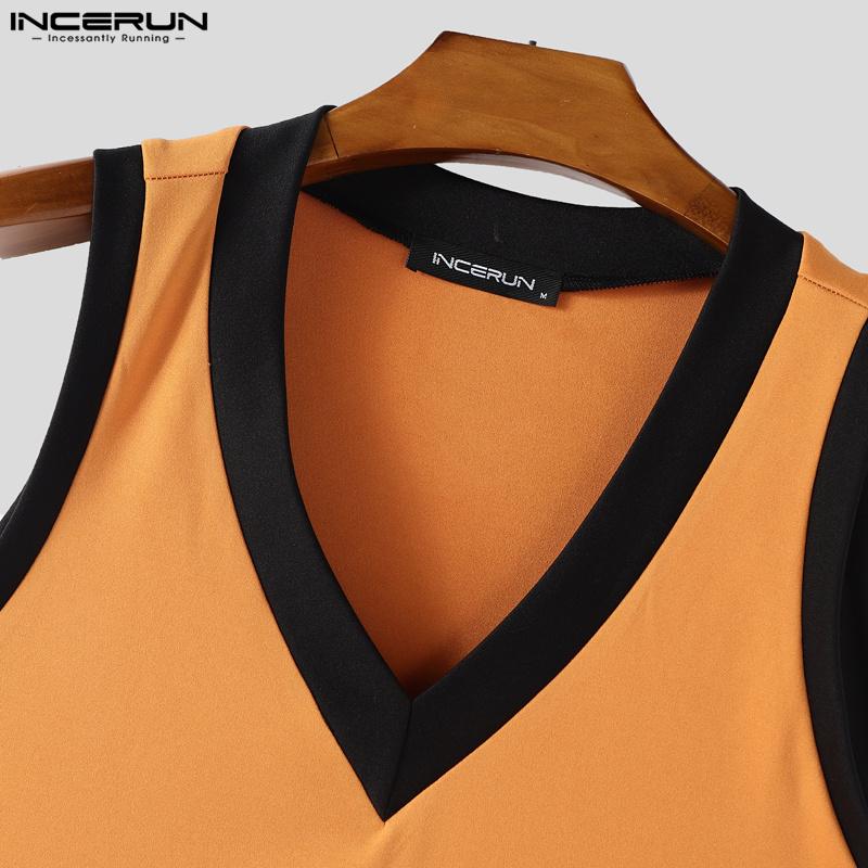 INCERUN Men V Neck Sleeveless Stitching Casual Slim Tank Tops Undershirts