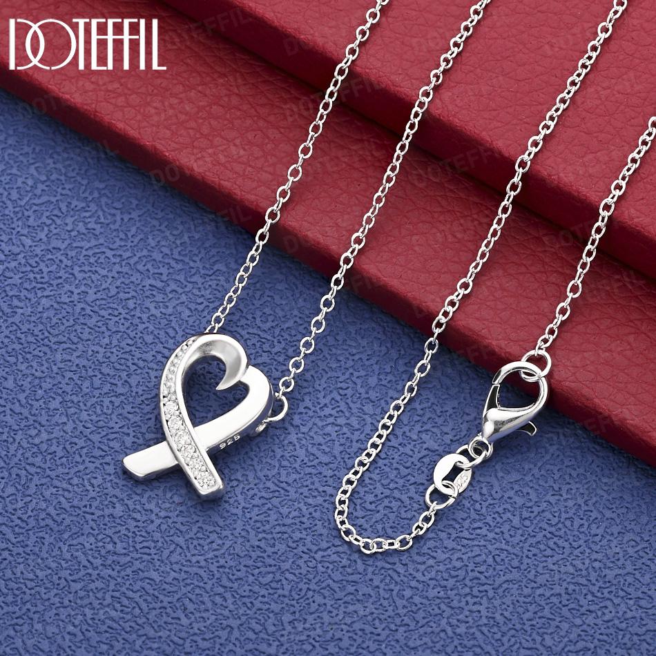 925 Sterling Silver Heart-Shaped Pendant Necklace Fashion Jewelry 45CM