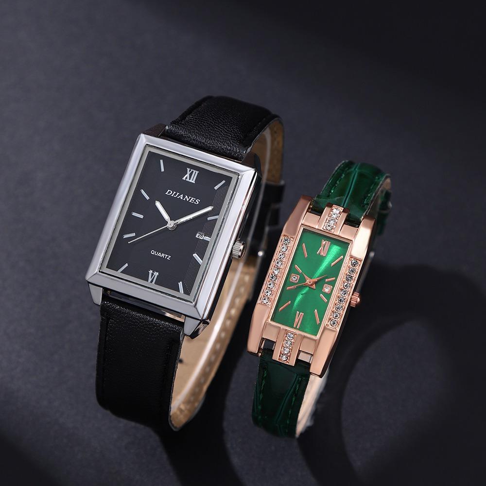 

2pcs/set Square Watch Set Couple s Watch, Roman Numeral Design, Quartz Movement, Simple Watch | Elegant Watches | Accessory Sets