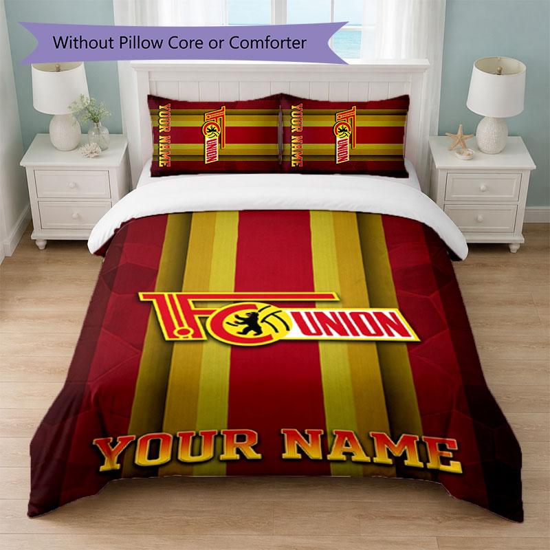 Union Berlin FC Benutzerdefinierter Name Text Bettwäsche-Set 1 Bettbezug+2 Kissenbezüge Fußball-Logo Personalisierte Geschenk für besonderen Anlass Schlafzimmer Dekor
