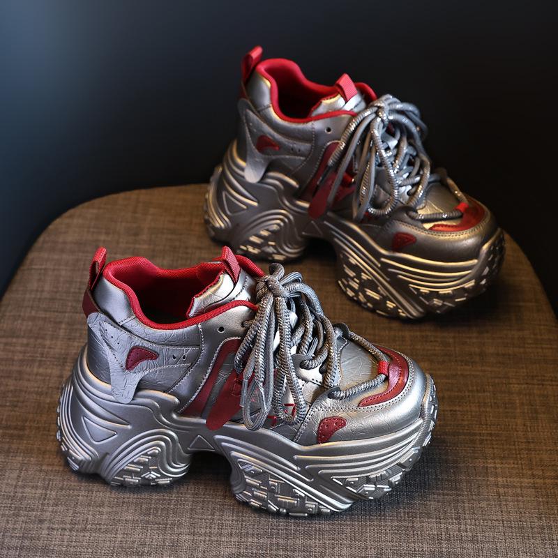 

ZDW5550-16 Жіночі кросівки на платформі Осінь 2024: Збільшуючі зріст, на товстій підошві, м які, повсякденні спортивні туфлі 37 бронзовий