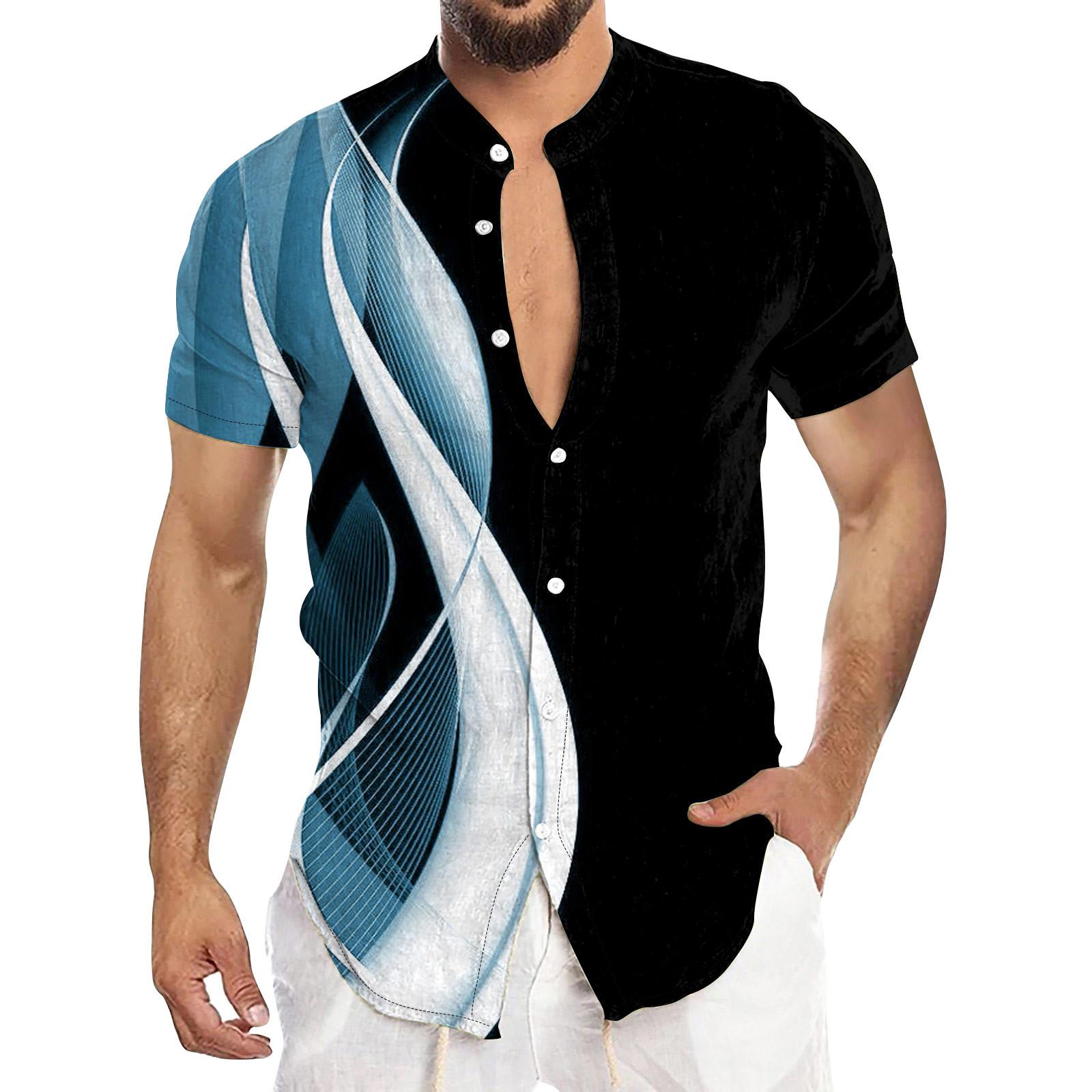 

Мужская повседневная рубашка с короткими рукавами, мужская модная рубашка с воротником-стойкой на пуговицах XL