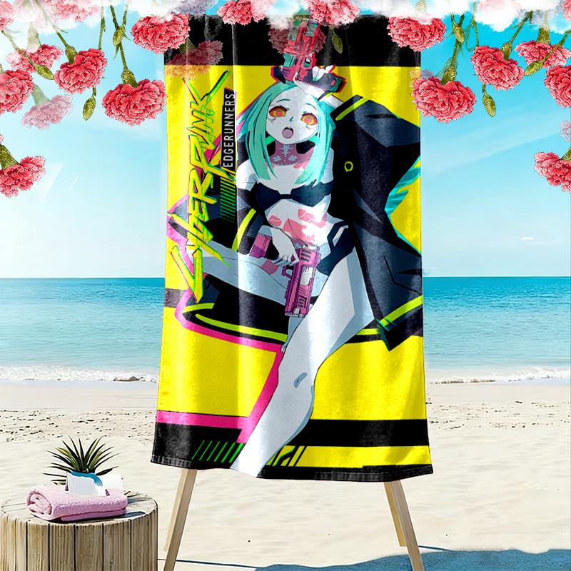 Cyberpunk Edgerunner Print Beach Towel, Large Soft Quick Dry Towel for Beach Camping Swimming