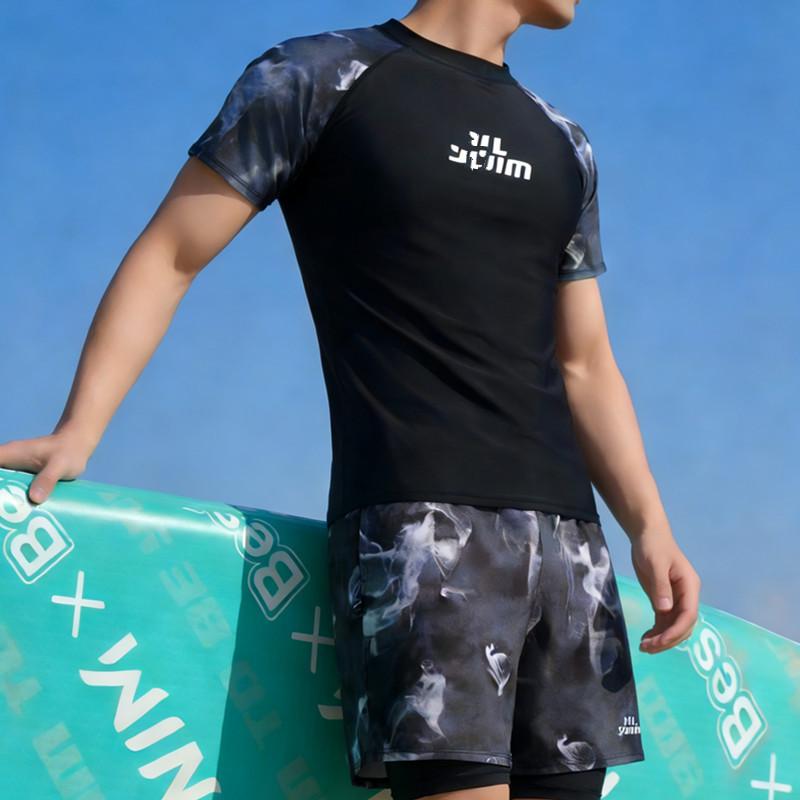 Men's & Boys' Quick-Dry Swimsuit Set: Anti-Embarrassment Swim Top & Shorts for Hot Springs