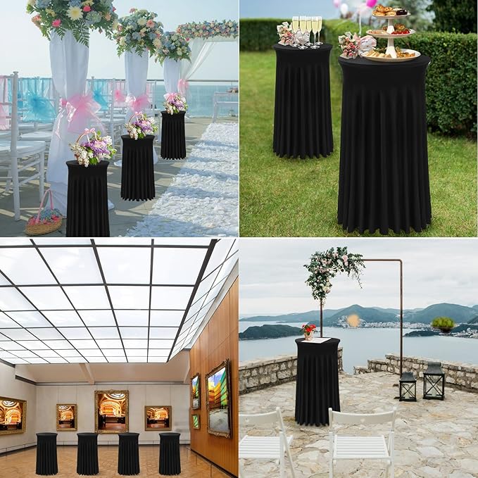 Cocktail Table Covers 32"x 43" Champagne Cocktail Table Tablecloth with Natural Wavy Round Skirt for Bar Wedding Party Banquet Decoration