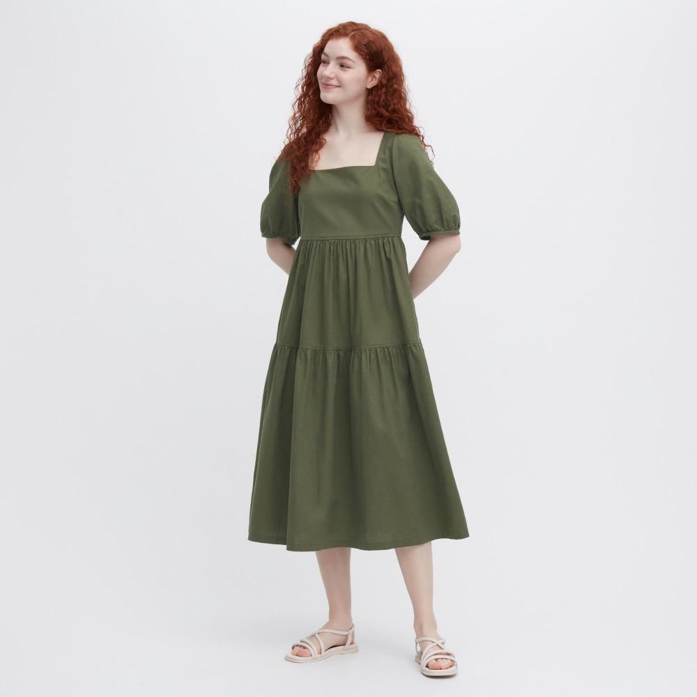 

UNIQLO JAPAN Платье из смесовой льняной ткани с короткими рукавамиСтандартная длина114125,5 см