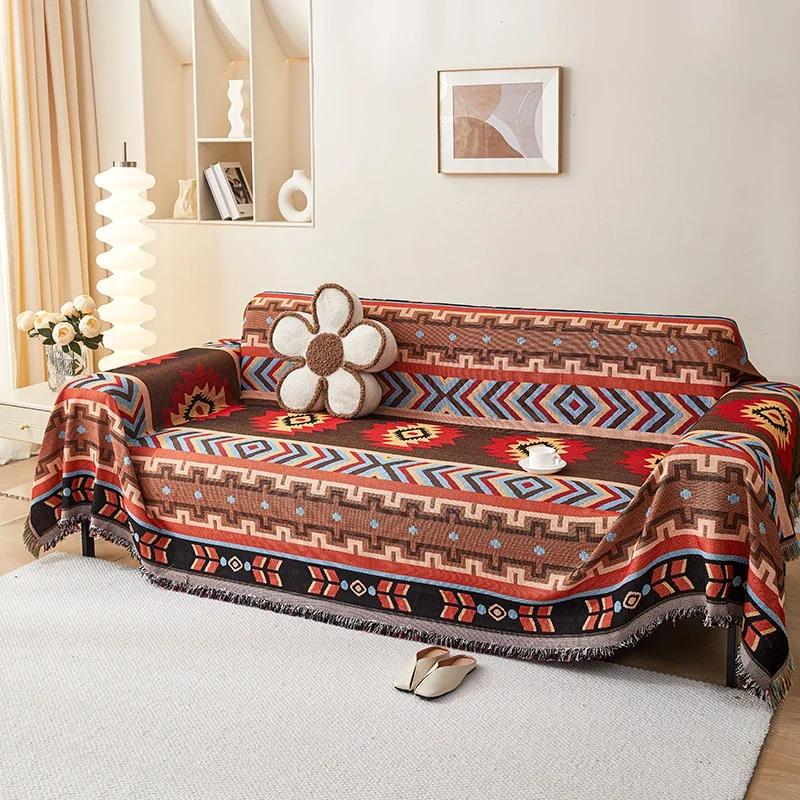 1pc Sofa Cover Dustproof Bohemia Sofa Blanket, Four Seasons Universal, Double Face Usable, Living Room, Home Decor