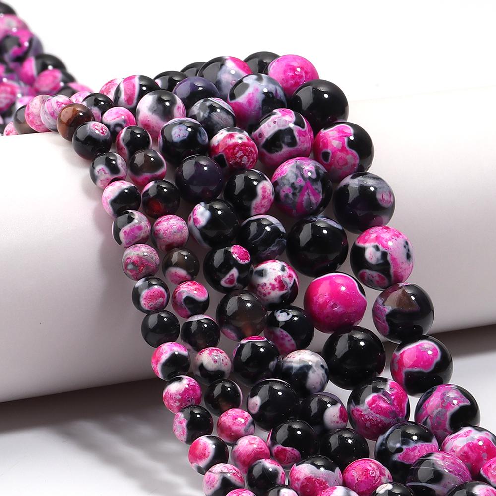 6/8/10mm Natural Stone Hot Pink Fire Agate Beads Round Loose Beads For DIY Jewelry Making Crafts Bracelet Necklace Accessories
