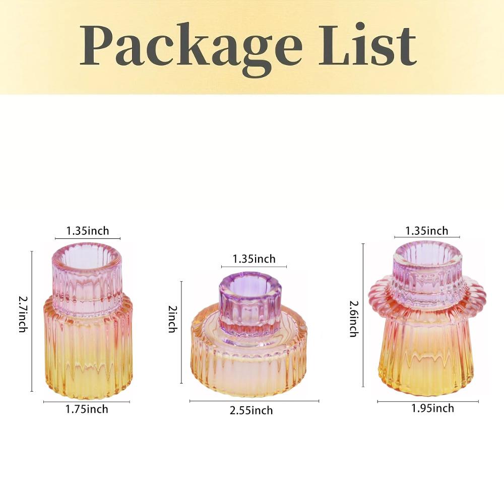 3Pcs Double Sided Vintage Ribbed Taper Glass Candle Holders for Table Centerpieces, Wedding Decorations Dinner Parties