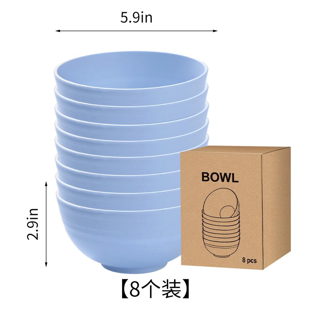 8/6Piece Set Nordic Wheat Straw Bowl Home Salad Bowl Children's Creative Plastic Bowl Student Dormitory Rice Bowl Tableware Set