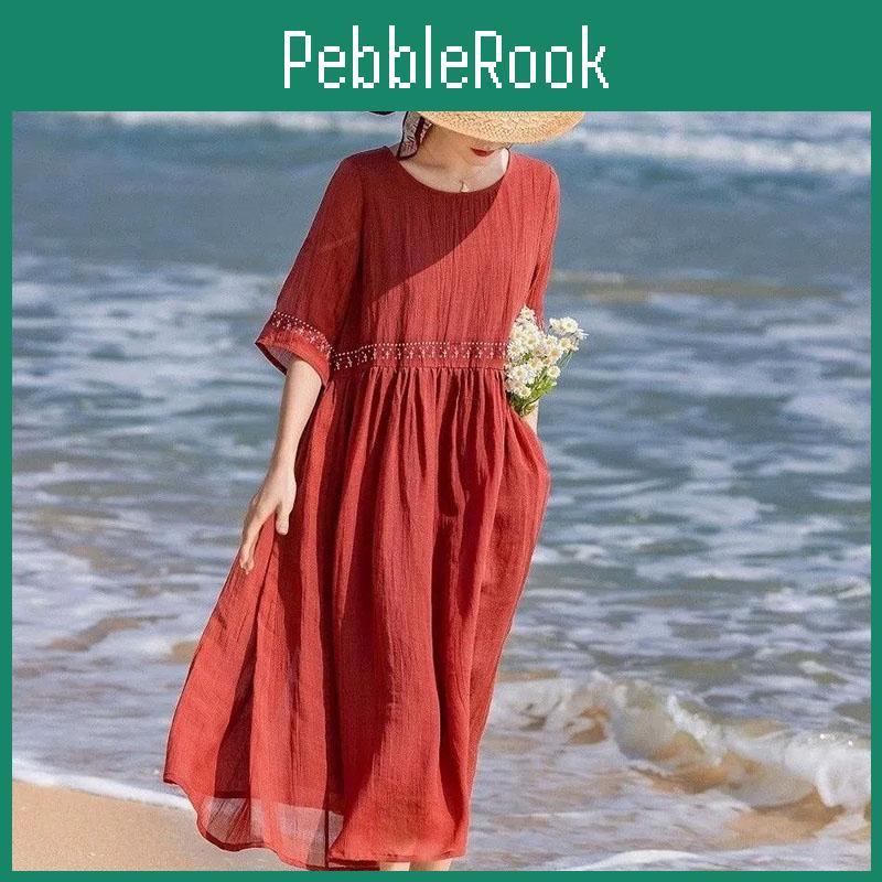 Sommerrock Baumwolle Damen Für Übergröße Locker Geblümt Vintage Unifarben Rock Freizeit Bedruckt Weich Lang Urlaubs Kleider