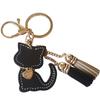 [byDream] Cat Keychain, Cowhide Leather Bag Charm, Cat Keyring, Genuine Leather, Gift for Cat Lovers and Cat Owners, Cat Body: 4.5cm (Black)