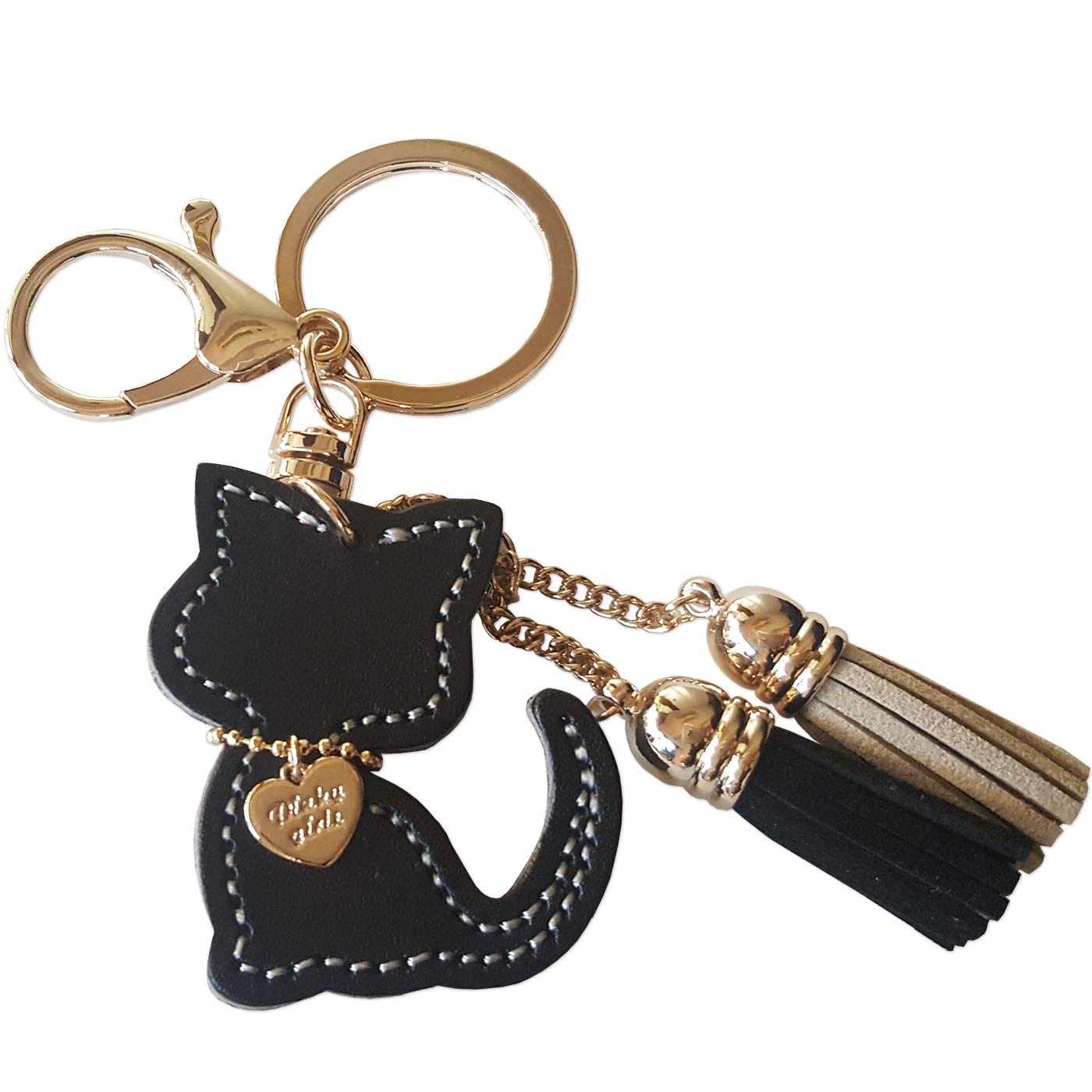 

Cat Cowhide Leather Bag Cat Key Genuine Gift for Cat Lovers and Cat Cat [byDream] Keychain, Charm, Ring, Leather, Owners, Body 4.5cm (Black)