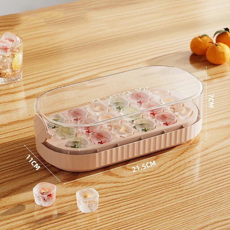 18 Grids Portable Water Injection Ice Tray Press Type Silicone Ice Mould with Lid DIY Ice Maker Whiskey Cocktail Tools